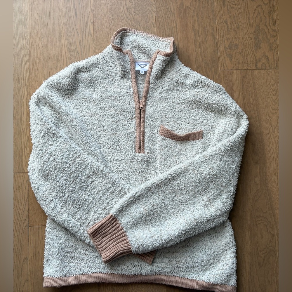 Women's Fleece Cream & Tan Quarter Zip-Up